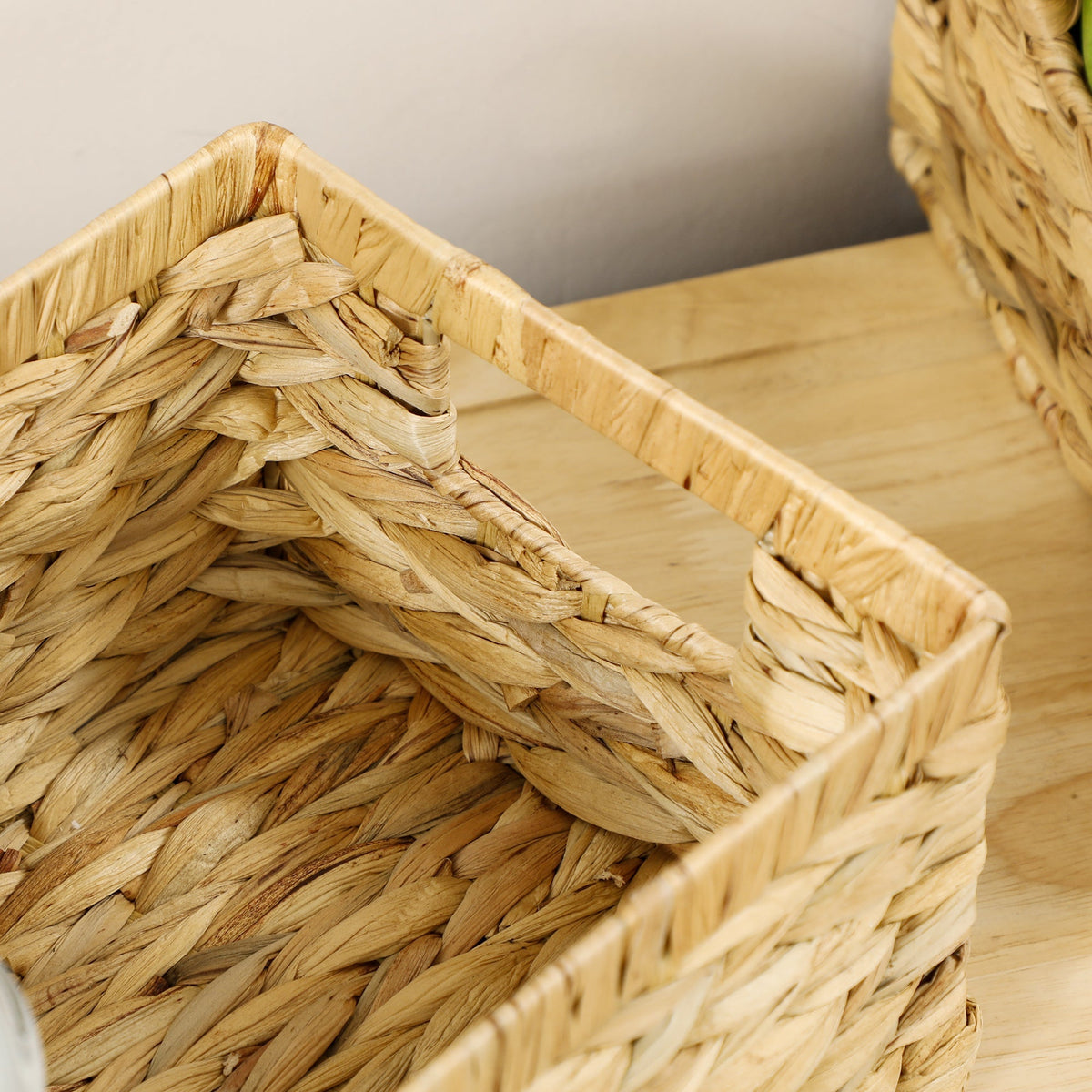 Storage Baskets, Set of 3 Woven Water Hyacinth for Storage and Organization, Natural Wood