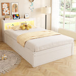 Sofa Bed 90x200cm with Storage & LED Light, Solid Wood, White