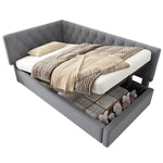 Upholstered Day Bed, 90x200cm Sofa Bed with Hydraulic Storage, Velvet Gray