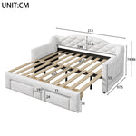 Upholstered Daybed with Two Drawers and LED Lighting, 90x200 to 180x200cm, White