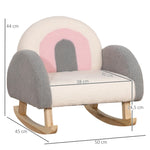 Toddler Rocking Chair, Faux Sheepskin, Eucalyptus Wood, Grey+Pink+Cream