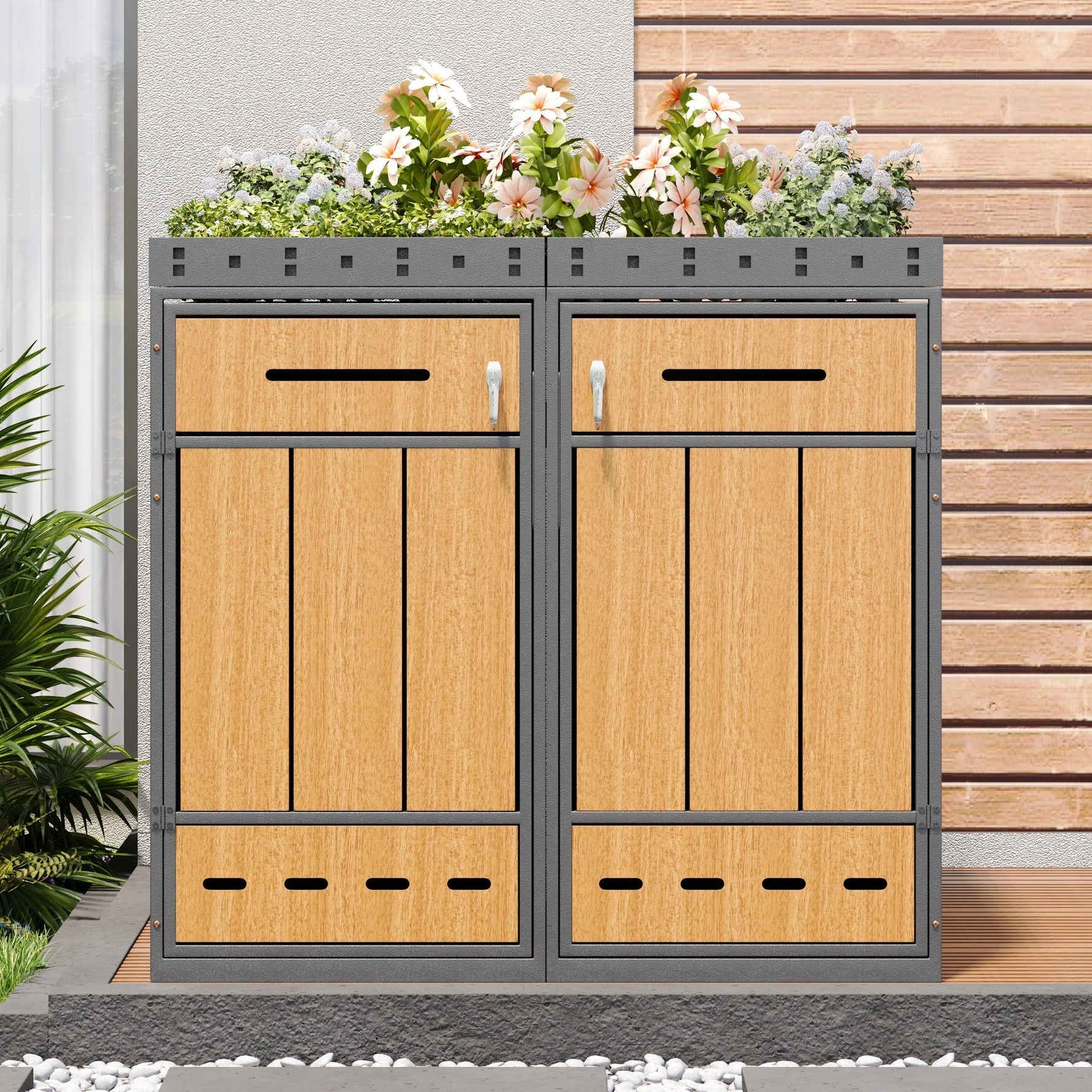 Bin Storage Unit with Green Roof and 120-240L Enclosure, Metal