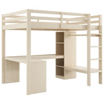 Loft Bed 140x200 with Desk, Shelves, LED & USB Port - Natural