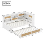Sofa Bed, Wooden 90*200 Pull-out Multifunctional Single with Storage & Charging Port, White