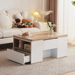 Liftable Coffee Table Opens to 2 Tables Storage - White/Wood