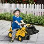 Seat Excavator, Children's Ride-on Car Tractor with Storage and Horn, Yellow and Black