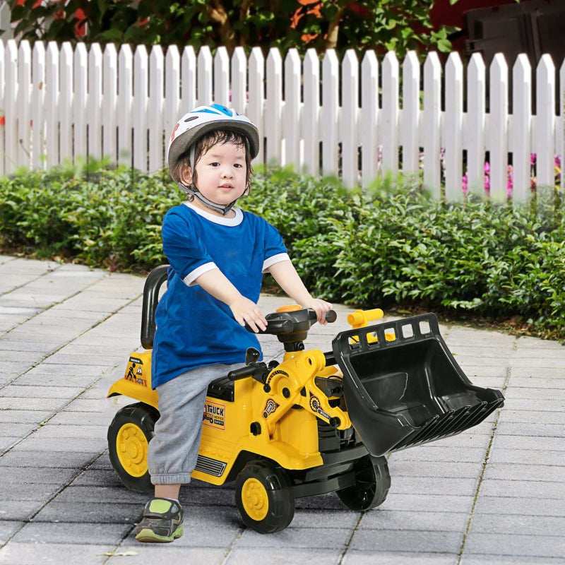Seat Excavator, Children's Ride-on Car Tractor with Storage and Horn, Yellow and Black