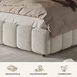 Upholstered Double Bed with Hydraulic Storage and Slatted Frame, 200x200cm, White Bouclé