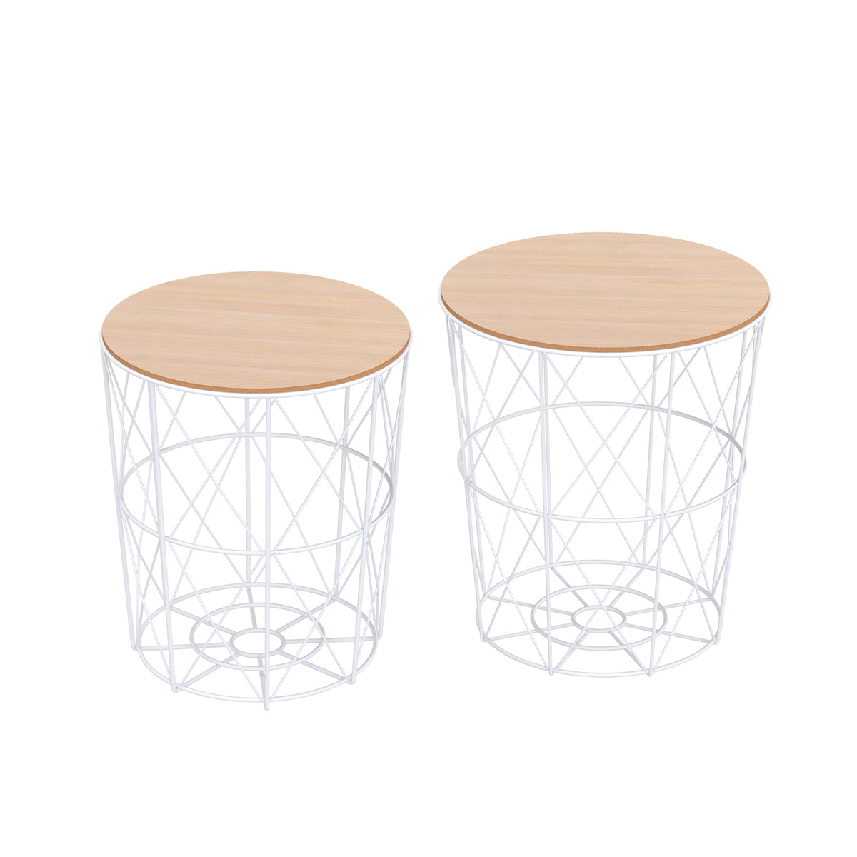 Coffee Tables, Set of 2, Side Table, MDF Metal, Natural White
