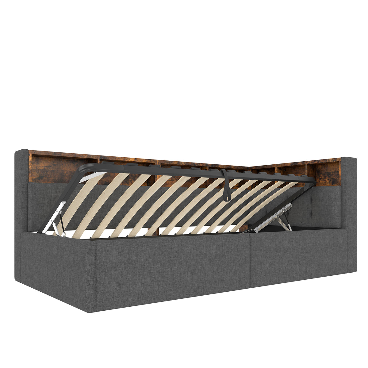 Daybed Sofa Bed 90x200cm with Storage & LED, Grey Linen