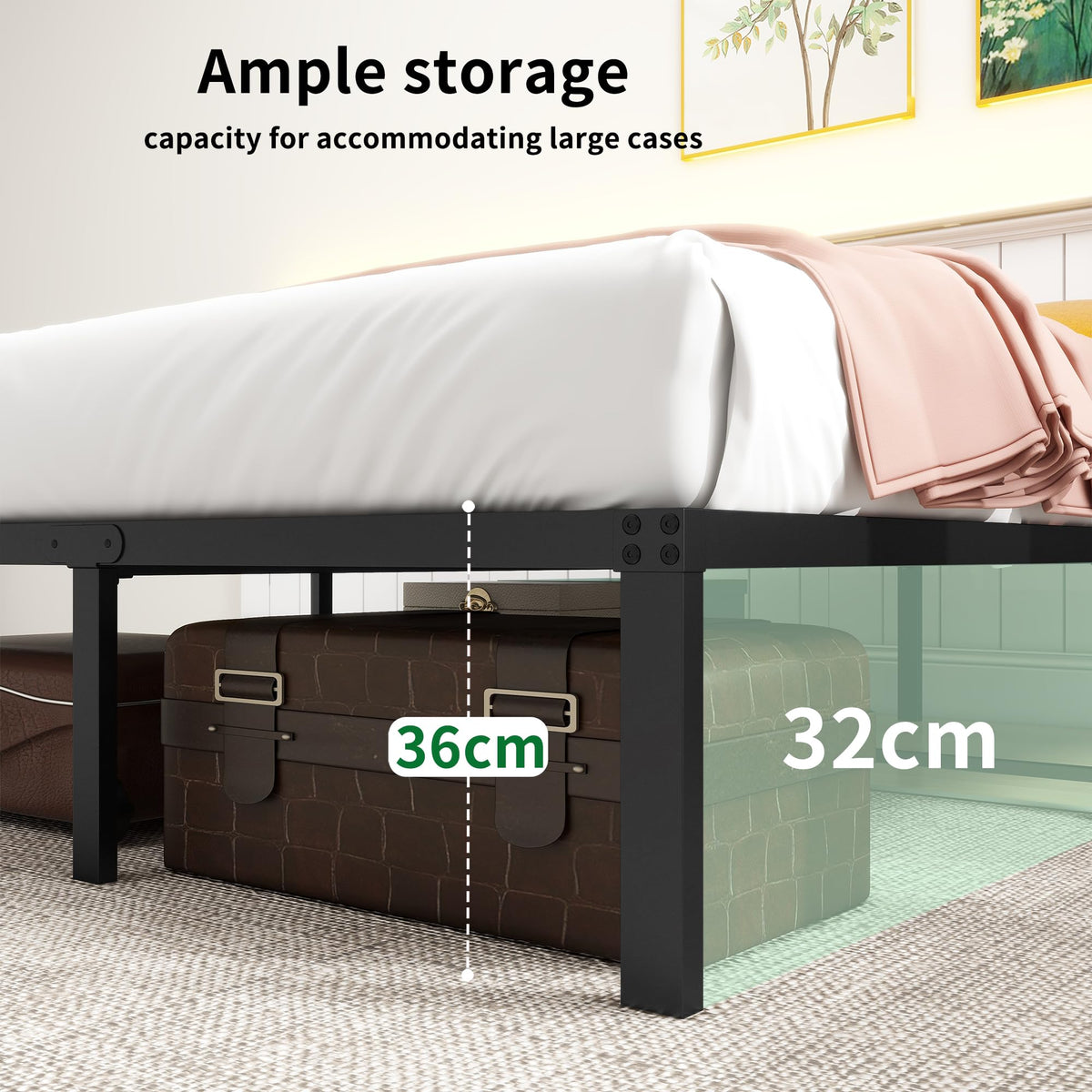 Metal Bed Frame 140x200 cm - Sturdy Platform Bed, Metal