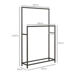 Towel Rail, Freestanding with 2 Rails, Metal, Black