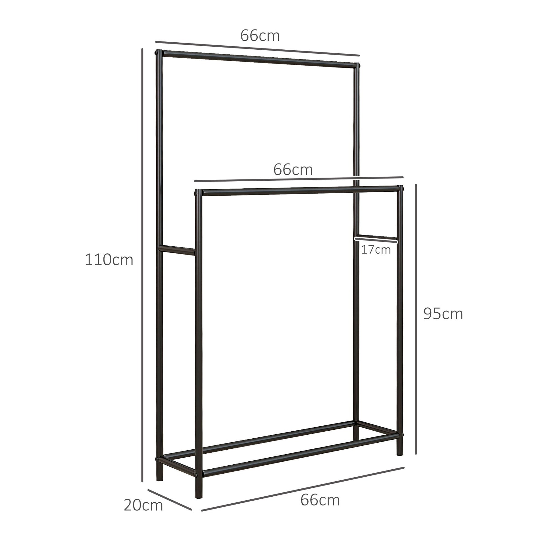 Towel Rail, Freestanding with 2 Rails, Metal, Black