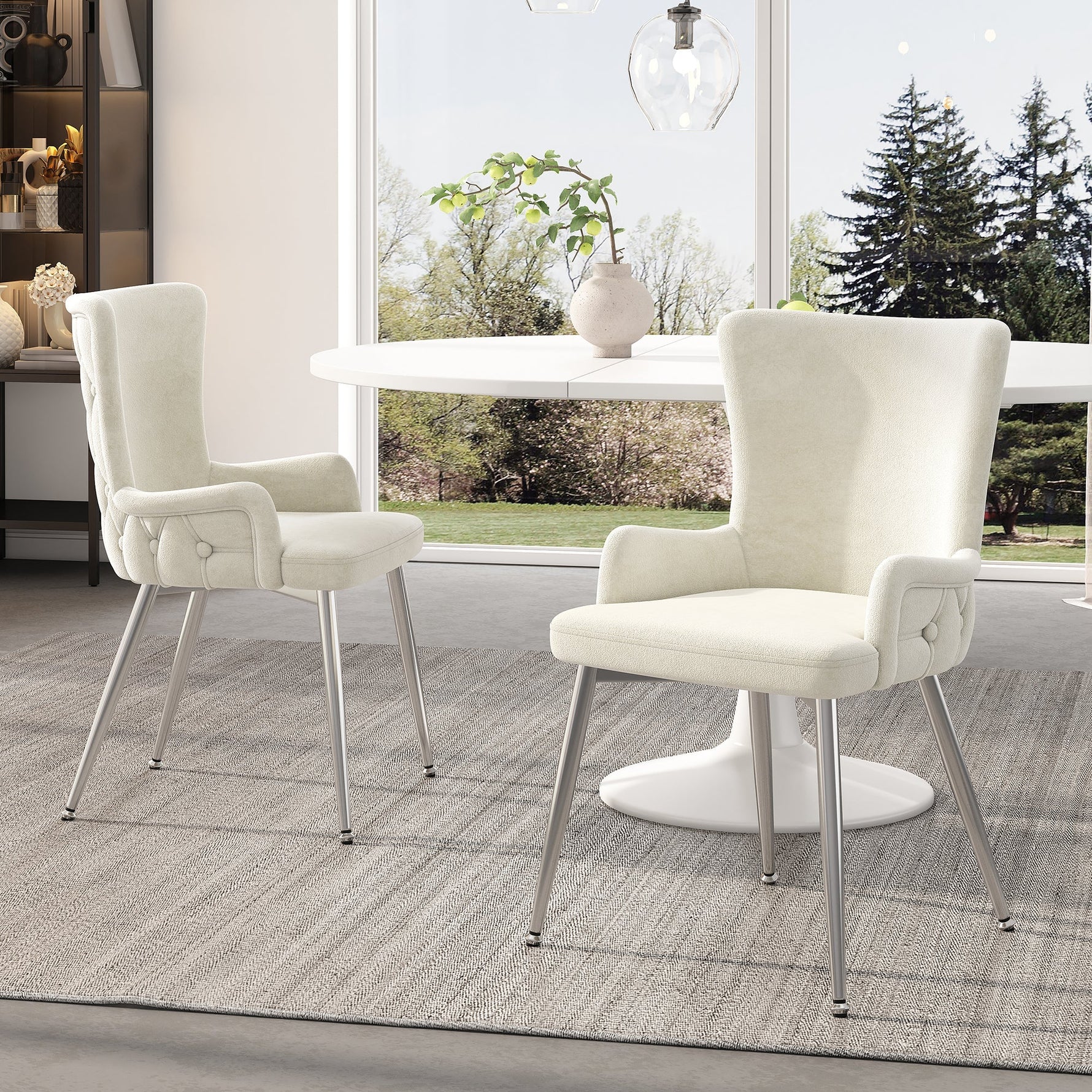 Dining Chair, Set of 4, Luxurious Lounge Chair with Silver Metal Legs, Beige Velvet