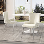 Velvet Dining Chair, Set of 6 Luxurious Lounge Chairs with Silver Metal Legs, Beige
