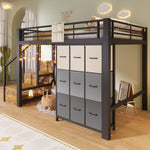 Loft Bed 140x200cm with Storage Stairs & Drawers, Black Metal