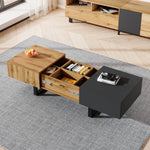 Multifunctional Modern Sliding Coffee Table with Hidden Storage, Wood and Metal
