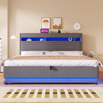 Upholstered Bed 180x200 with Storage & LED Light, Grey Linen