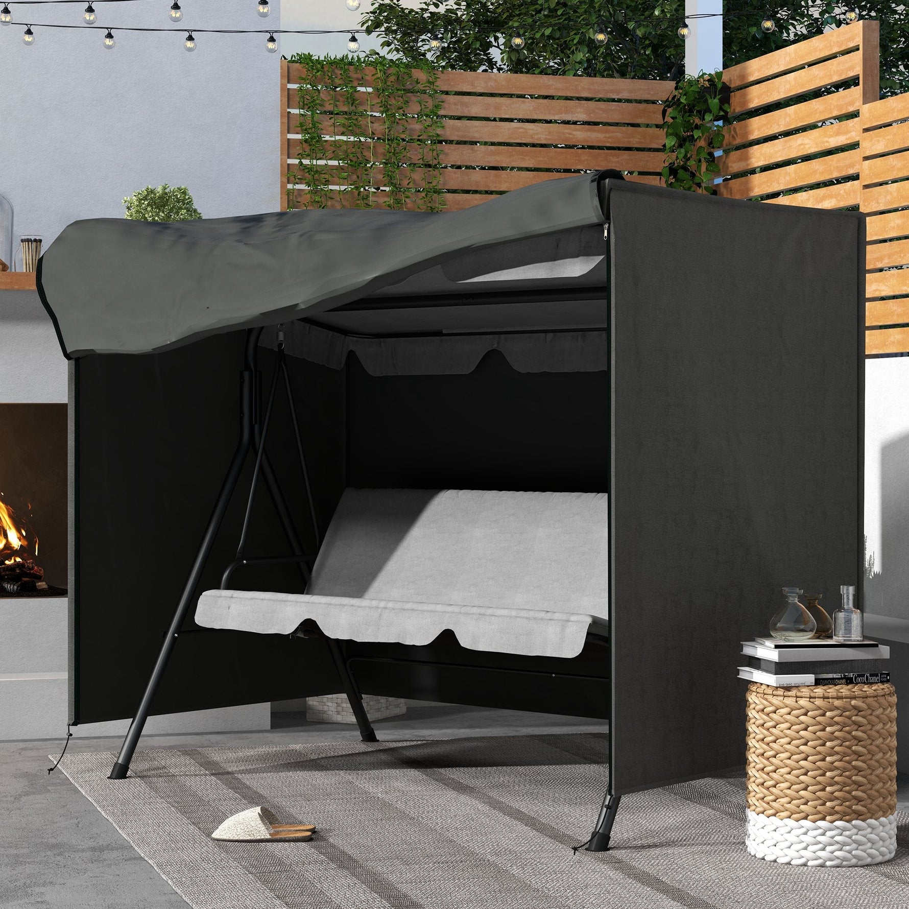 Hollywood Swing Cover 3-Seater Protective Water-Repellent UV-Resistant 600D Oxford Fabric, Dark Grey