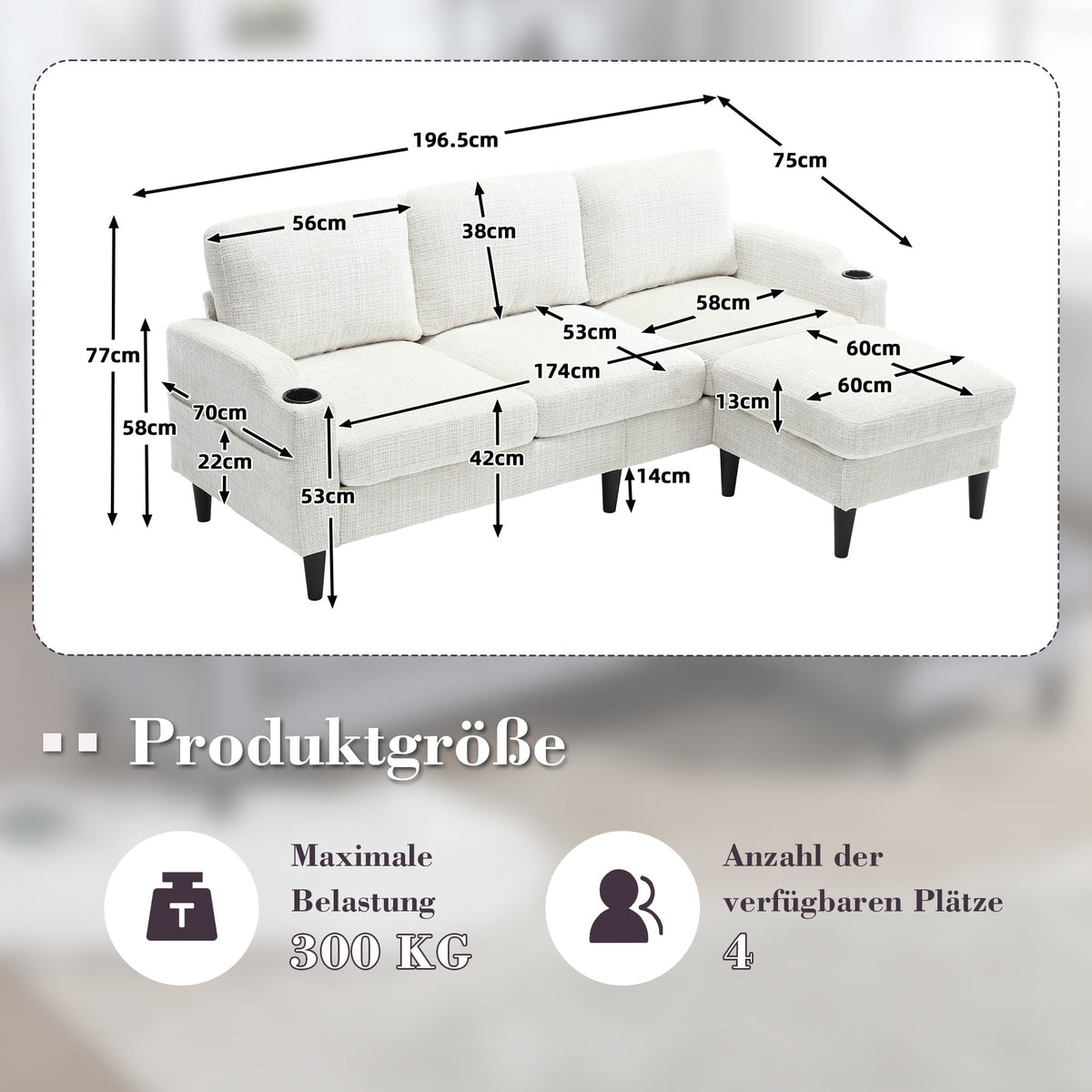 Sofa with Footstool & Storage, 4-Seater Velvet
