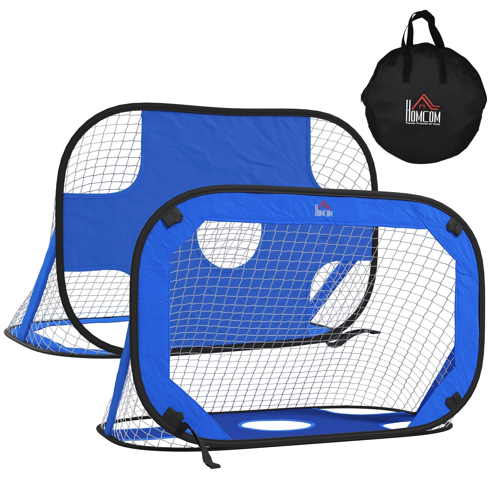Pop-up football goals, set of 2 portable foldable mini goals with carrying bag, blue