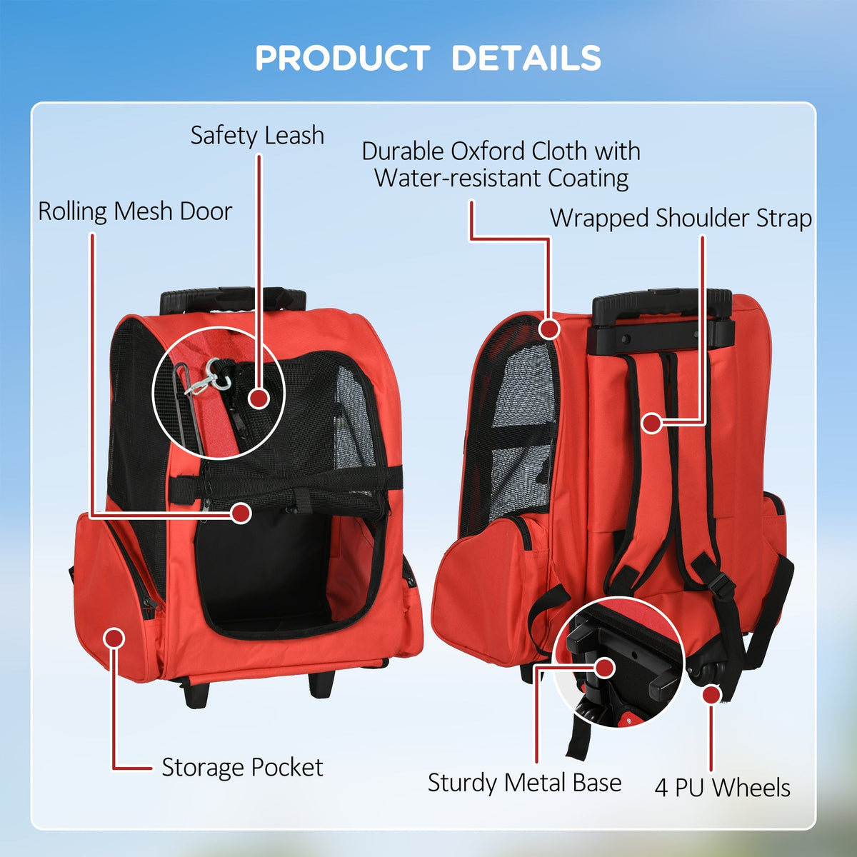 Dog Trolley Carrier Bag, 2-in-1, Breathable, Red