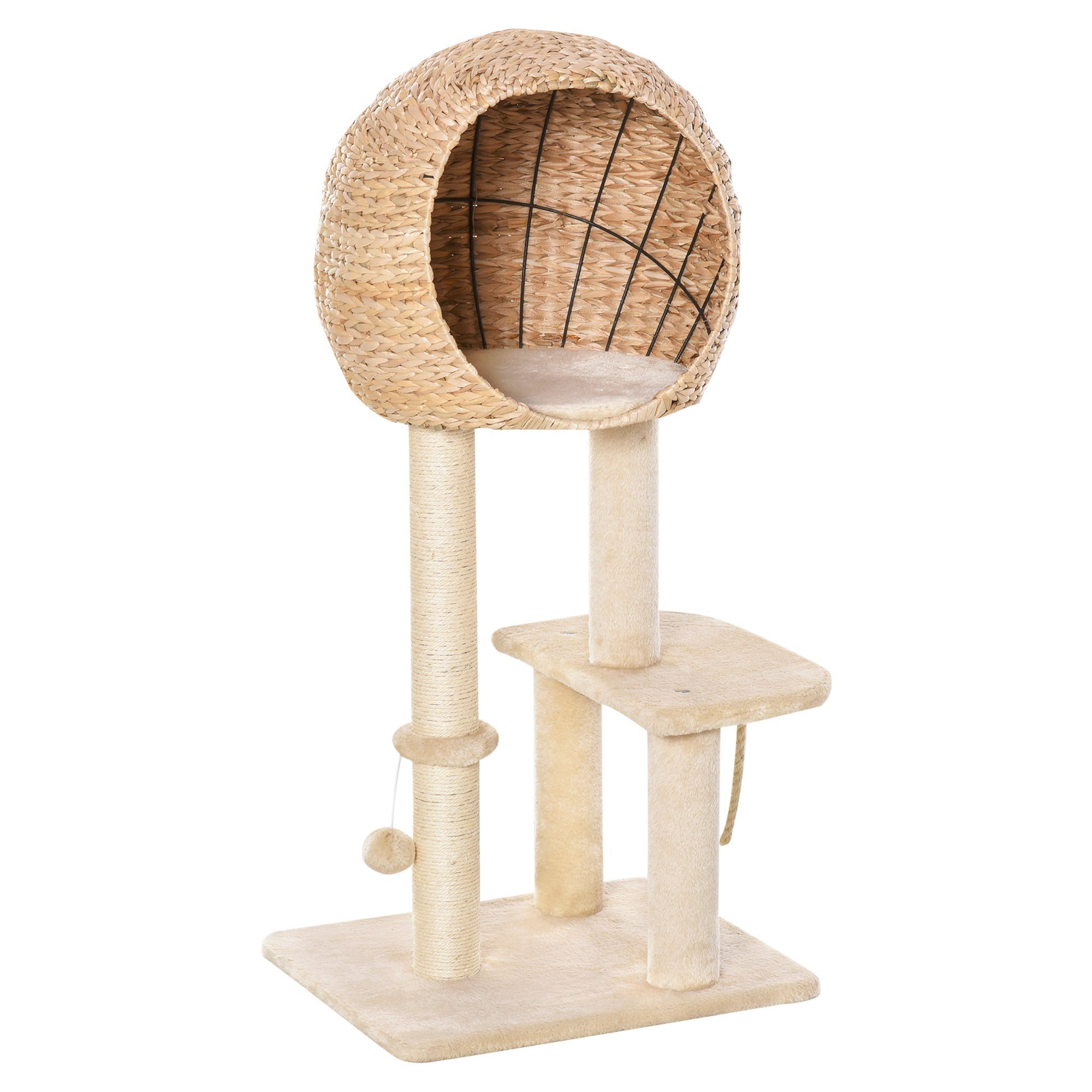 Cat Tree, Cat Cave 100H cm, Sisal Beige