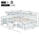 Children's Single Bed 140x200cm Storage Drawers Bookshelf White