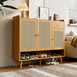 Natural rattan shoe cabinet, 3 doors, 1 drawer, 5 shelves