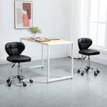 Rolling Stools, Set of 2, Swivel, Height-Adjustable, Dark Grey Faux Leather & Steel