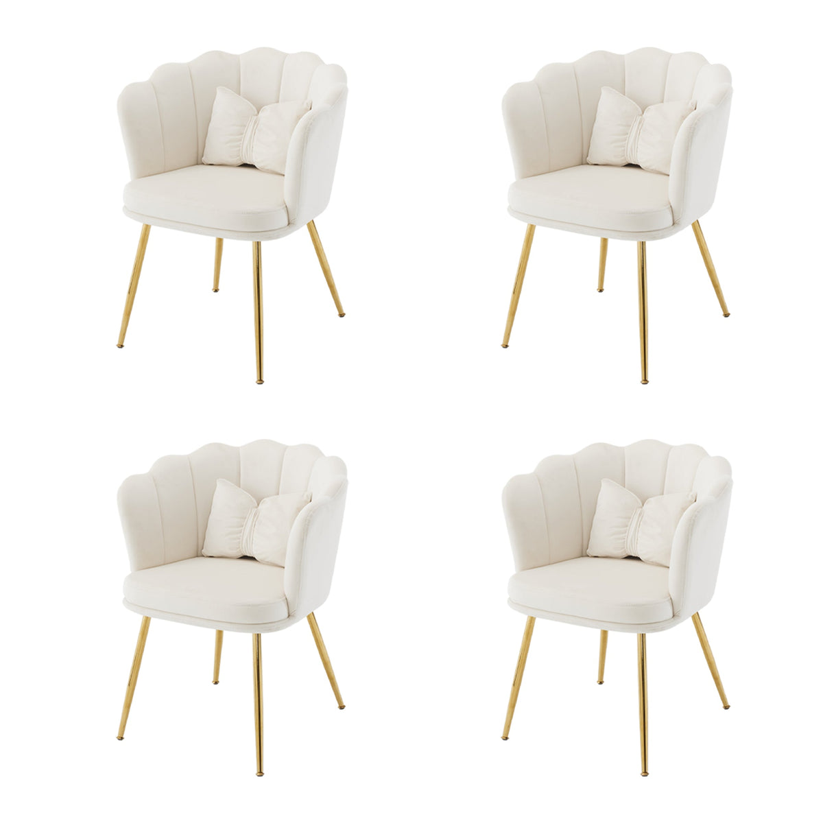 Chairs, 4 Modern Velvet Petal Back Upholstered with Gold Metal Legs and Butterfly Cushions, Velvet