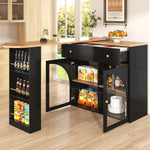 Extendable Bar Table 360° Rotating Storage Shelves Glass - Black