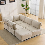 Semi-Compressed Modular Sofa Set, Versatile Flexible Wood Frame, Beige Linen Fabric