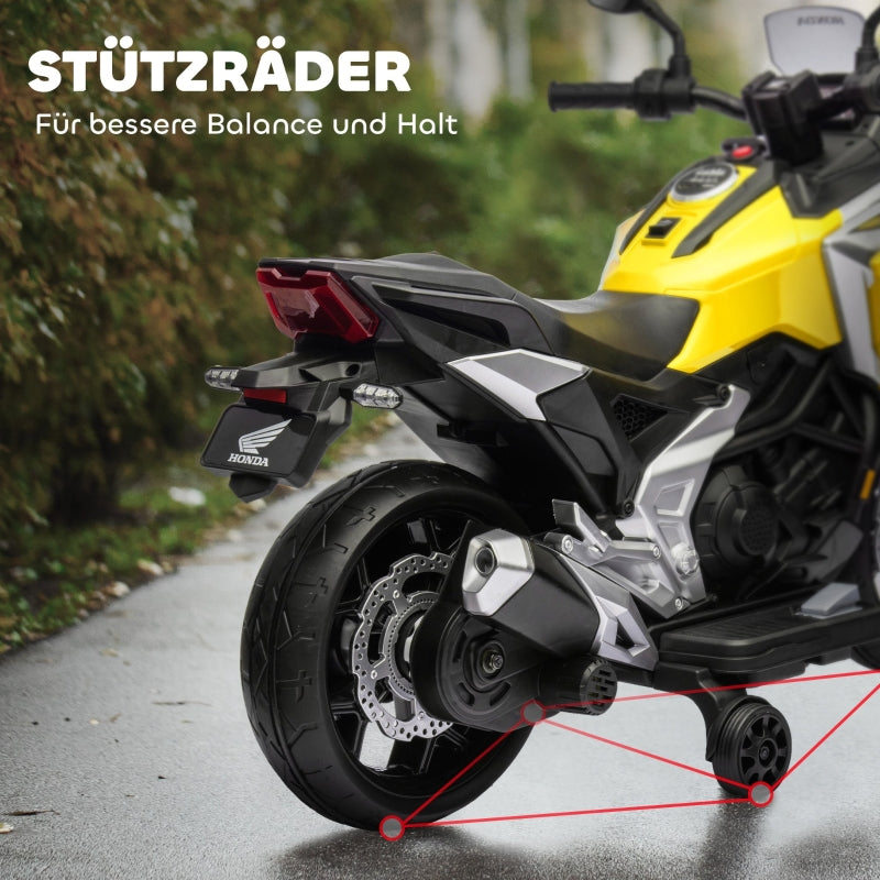 Electric Kids Motorcycle, Honda, 3 km/h, Music & Light, Yellow
