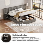 Upholstered Bed 160 x 200 cm with Hydraulic Storage and 2 Bedside Tables, Grey and Black Linen