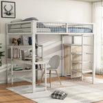 Loft Bed 140x200cm with Desk, Wardrobe & Shelves - White Iron