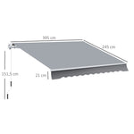 Retractable Awning, 3.95 x 2.45 m, Hand Crank, Polyester, Grey/White