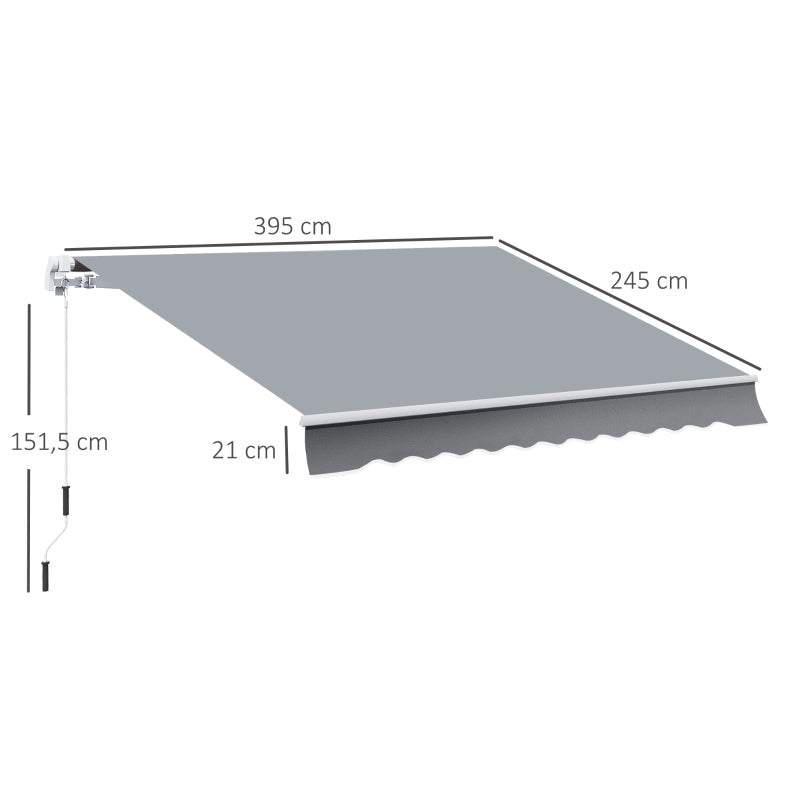 Retractable Awning, 3.95 x 2.45 m, Hand Crank, Polyester, Grey/White