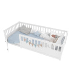 Panel Bed, Children's 90 x 190 cm with Railing Star & Moon Decoration, White
