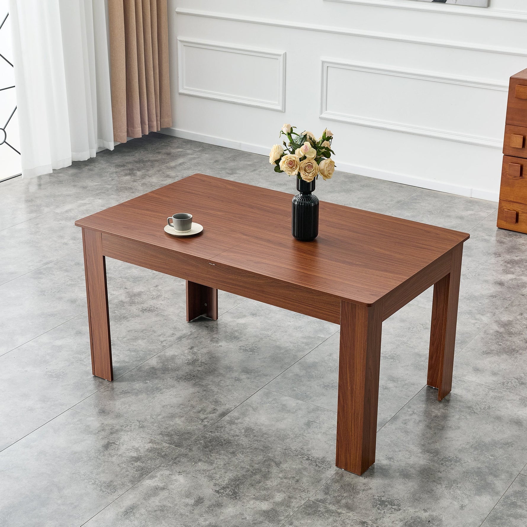Extendable Dining Table with 2 Drop Leaves, Rectangular Space-Saving Design, Walnut Finish