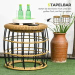 Rattan Side Table Set of 2 Stackable Coffee Table, Khaki