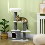 Cat Tree 98cm, Scratching Board, Cave, 3 Platforms, Grey and White