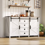 Sideboard 137cm Sliding Doors 4 Drawers Vintage Storage - White