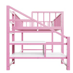 Low Loft Bed for Children with Storage Ladder and Metal Frame, 90x200cm, Pink Metal