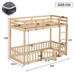 Wooden Bunk Bed 90x200cm with Stairs & Railing, Natural Pine Wood
