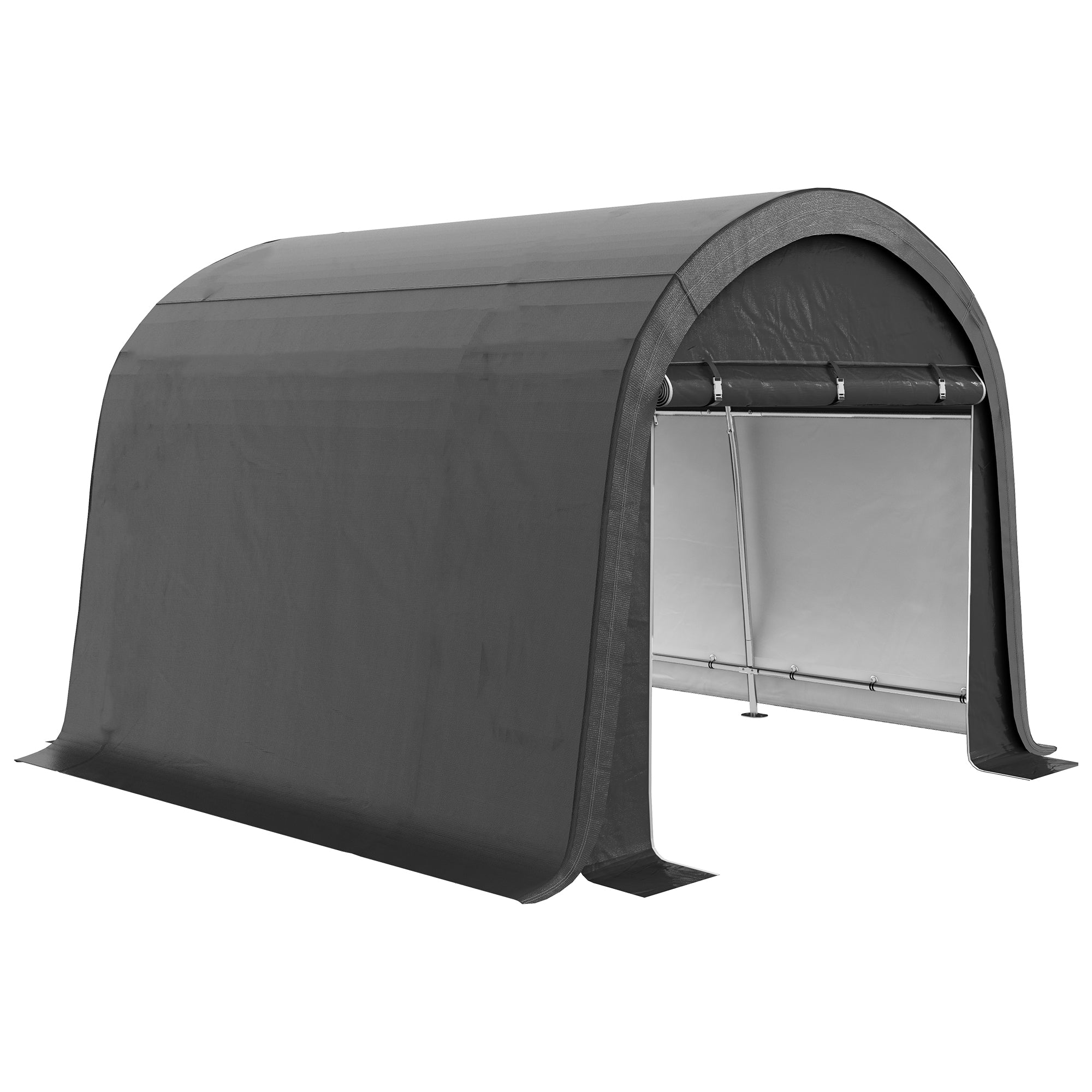 Foil-Lined Garden Shed 3x3m UV/Water-Repellent Two Roller Doors, Steel/PE Grey