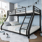 Bunk Bed 90x200 / 140x200 with Railing & Step, Black Metal