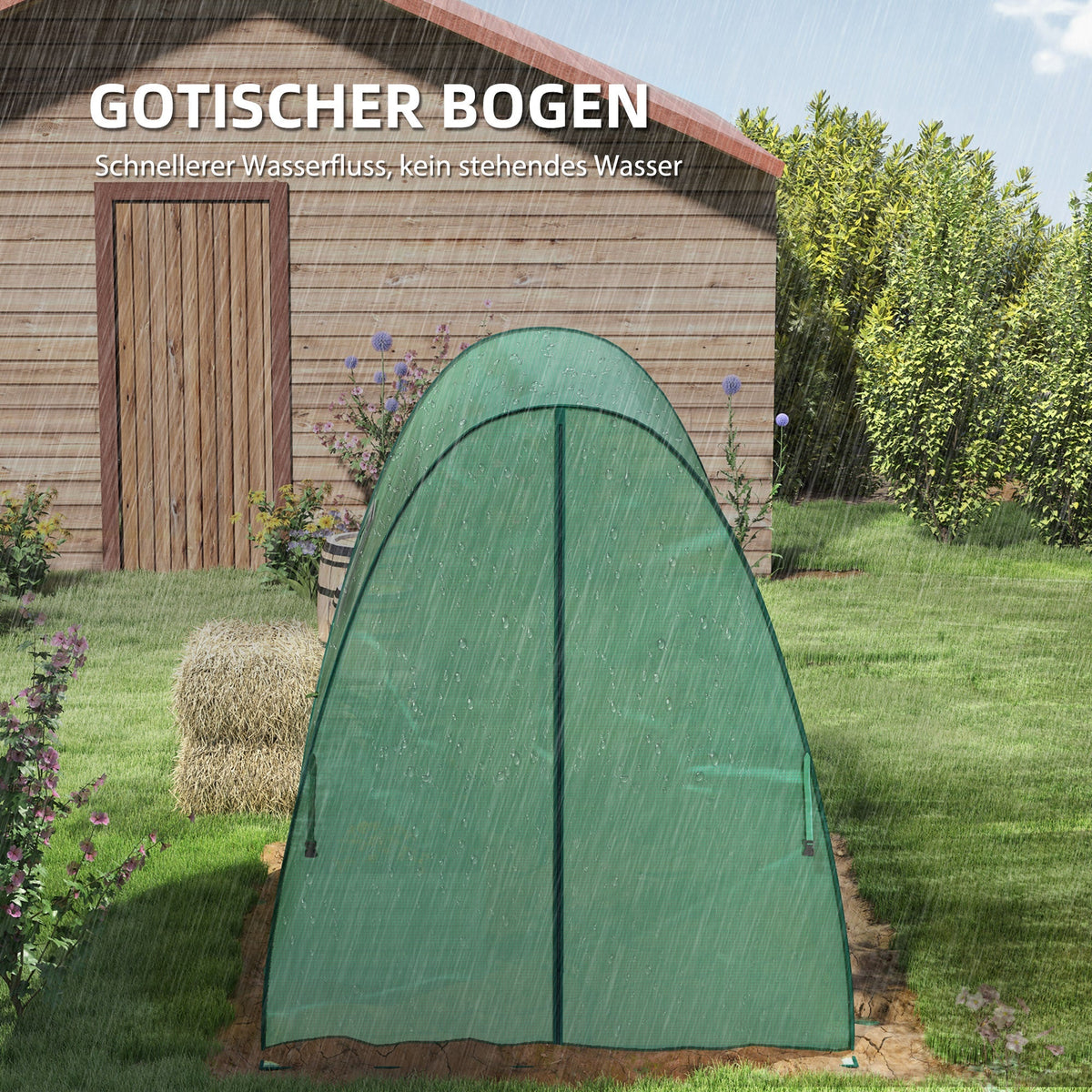 Greenhouse with Roller Door, 2 Windows, Steel, Green