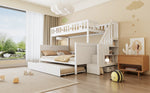 Children's Bunk Bed 90x200/140x200cm Safety Stairs Rollaway Bed Slatted Base, Solid Wood White