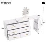 Rotating Dressing Table with LED Lighting, 110x40x129 cm, White